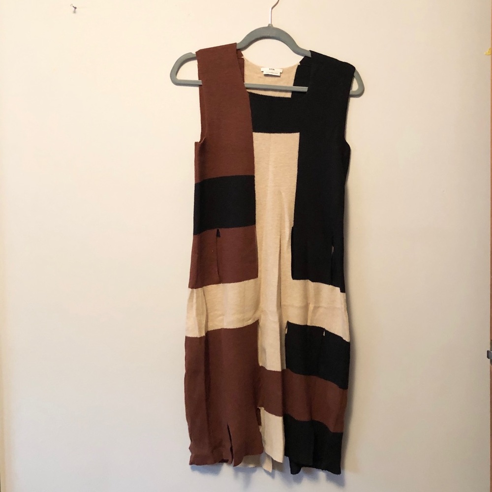Edun merino wool slitted patchwork sleeveless tunic dress